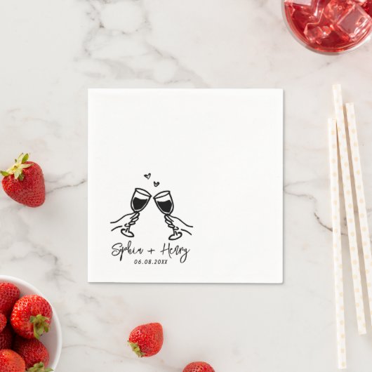 Handgezeichnete Elegante Moderne Cocktail Hochzeit Serviette (Beispiel)