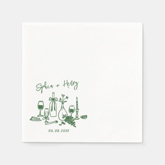 Handgezeichnete Elegante Moderner Cocktail Hochzei Serviette (Vorderseite)