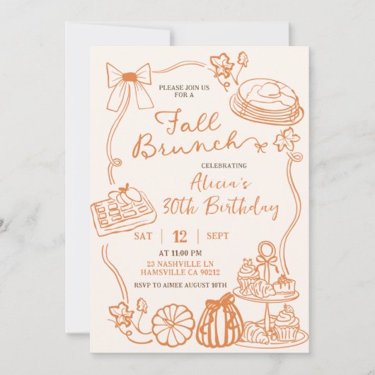 Handgezeichnete Fall-Brunch-Party Einladung (Vorderseite)