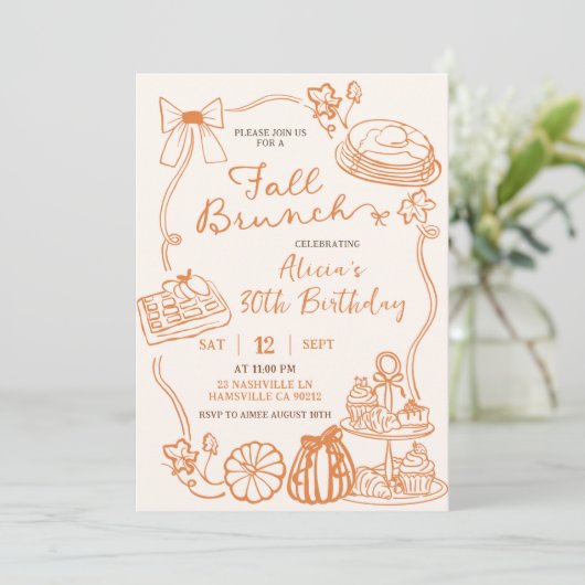 Handgezeichnete Fall-Brunch-Party Einladung (Stehend Vorderseite)