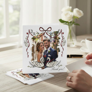 Handgezeichnete fantastische Schwäne Fotokarte Dan Dankeskarte