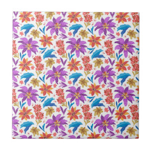 Handgezeichnete farbenfrohe exotische Blumenmuster Fliese