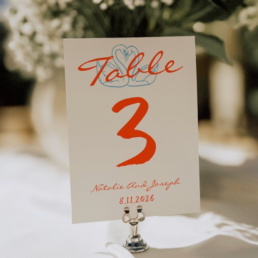 Handgezeichnete farbenfrohe orange Hochzeitstisch- Einladung