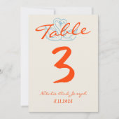 Handgezeichnete farbenfrohe orange Hochzeitstisch- Einladung (Vorderseite)