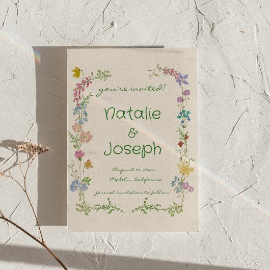 Handgezeichnete farbenfrohe Pastel Quirky Blumenze Save The Date