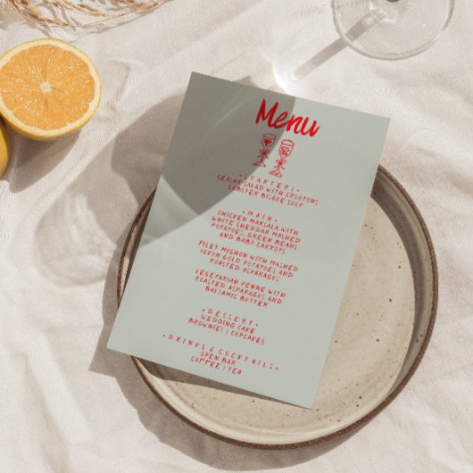 Handgezeichnete farbenfrohe Quirky Champagner Retr Menükarte