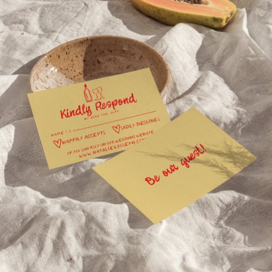 Handgezeichnete farbenfrohe Retro Quirky Moderne H RSVP Karte