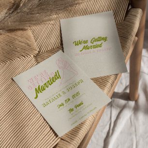 Handgezeichnete farbenfrohe Retro-Spaß Funky Weddi Einladung