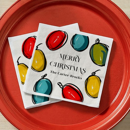 Handgezeichnete farbenfrohe Weihnachtsbeleuchtung  Serviette