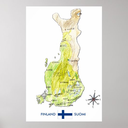 Handgezeichnete Farbkarte Finnland Poster (Vorne)