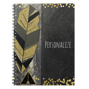Handgezeichnete Feather & Tepee Gold Black Boho Gl Notizblock