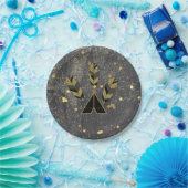 Handgezeichnete Feather & Tepee Gold Black Boho Gl Pappteller (Party)