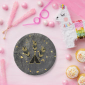 Handgezeichnete Feather & Tepee Gold Black Boho Gl Pappteller (Party)