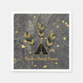 Handgezeichnete Feather & Tepee Gold Black Boho Gl Serviette (Vorderseite)