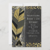 Handgezeichnete Feather & Tepee Gold Schwarze Einl Einladung (Vorderseite)