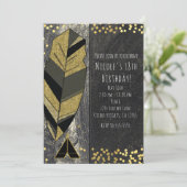 Handgezeichnete Feather & Tepee Gold Schwarze Einl Einladung (Stehend Vorderseite)