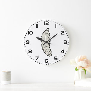 Handgezeichnete Federn Minimalistische Natur Große Wanduhr