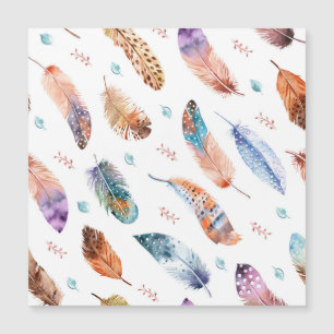 Handgezeichnete Federn: Weißes Hintergrundmuster Magnetkarte