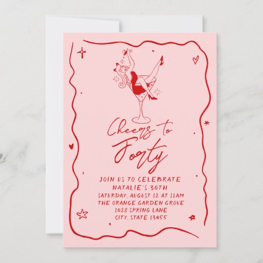 Handgezeichnete Feier an vierzig Quirky 40. Geburt Einladung (Vorderseite)