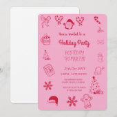 Handgezeichnete Feiertagsparty Einladung (Vorne/Hinten)