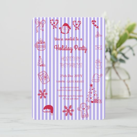 Handgezeichnete Feiertagsparty Einladung (Stehend Vorderseite)