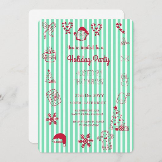 Handgezeichnete Feiertagsparty Einladung (Vorne/Hinten)