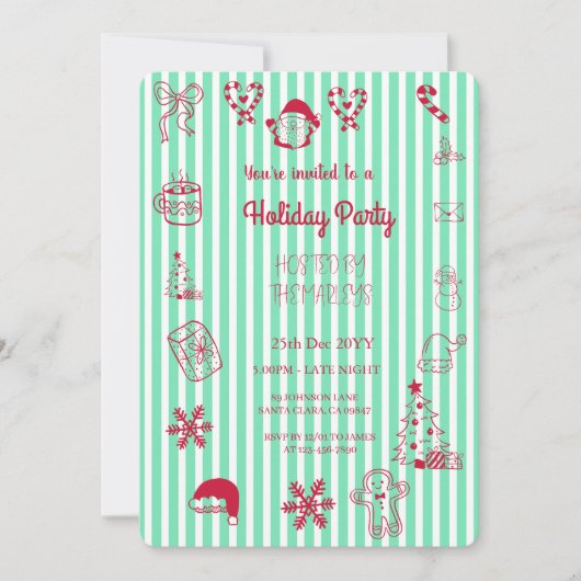 Handgezeichnete Feiertagsparty Einladung (Vorderseite)