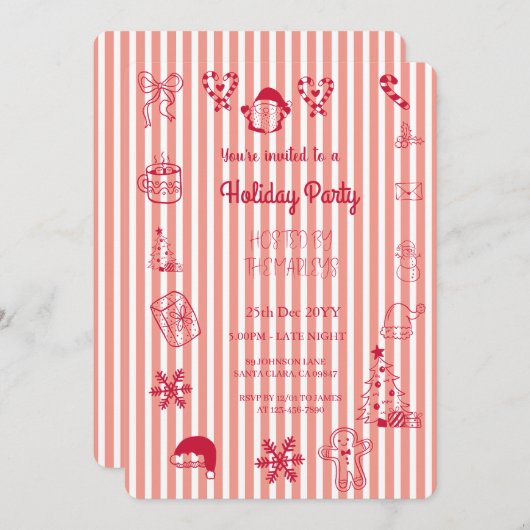 Handgezeichnete Feiertagsparty Einladung (Vorne/Hinten)