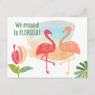 Handgezeichnete Flamingos Wir zogen nach Florida Ankündigungspostkarte