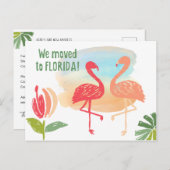Handgezeichnete Flamingos Wir zogen nach Florida Ankündigungspostkarte (Vorne/Hinten)