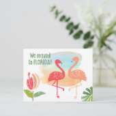 Handgezeichnete Flamingos Wir zogen nach Florida Ankündigungspostkarte (Stehend Vorderseite)