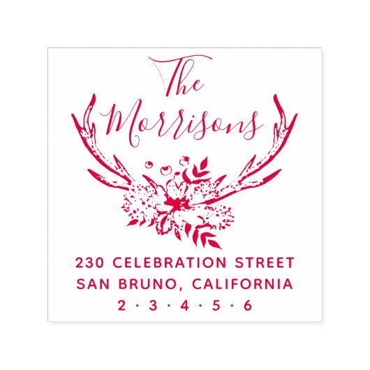 Handgezeichnete Floral Antlers Custom-Rücksendeadr Permastempel (Design)