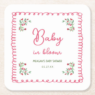 Handgezeichnete florale Baby-in-Blüte-Baby-Party Rechteckiger Pappuntersetzer