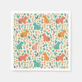 Handgezeichnete florale Capybara-Papierteller Serviette
