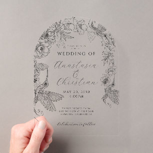 Handgezeichnete florale Hochzeit Acryleinladungen