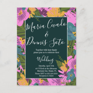Handgezeichnete florale Hochzeit in kräftigem Pink Postkarte