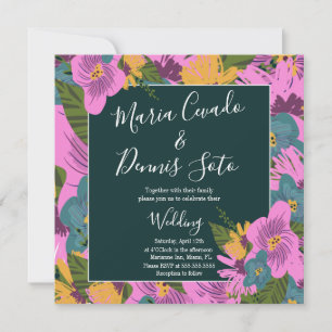 Handgezeichnete florale Hochzeit in kräftigem Rosa