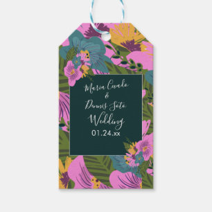 Handgezeichnete florale Hochzeit kräftiges Pink Gr Geschenkanhänger