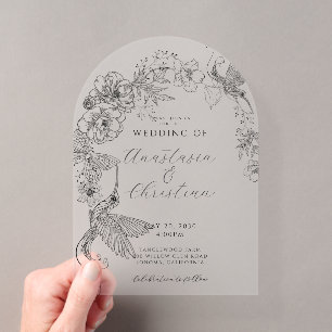Handgezeichnete florale Vögel Botanische Hochzeit Acryleinladungen