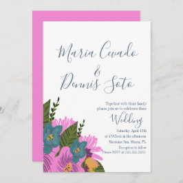 Handgezeichnete Florals Hochzeit kühne Farbeinladu Einladung