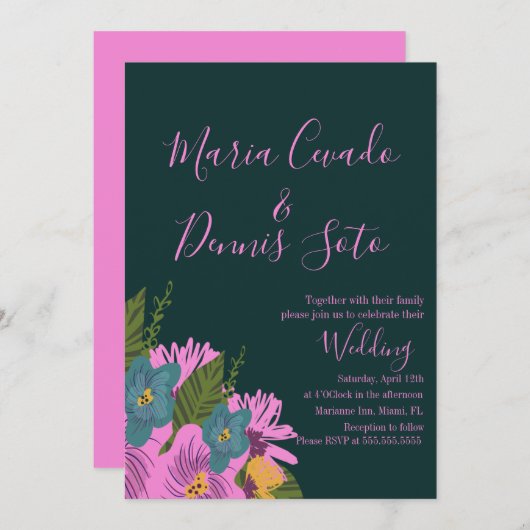 Handgezeichnete Florals Wedding Bold Farbe Einladung (Vorne/Hinten)