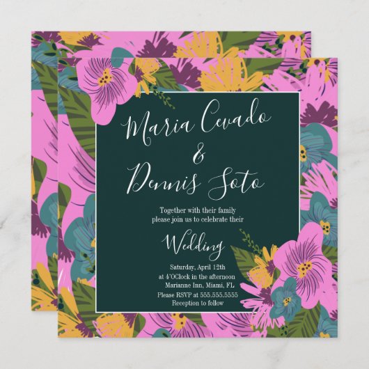 Handgezeichnete Florals Wedding Bold Pink Greeneri (Vorne/Hinten)
