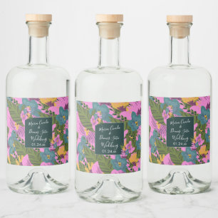 Handgezeichnete Florals Wedding Bold Pink Greeneri Alkoholflaschenetikett