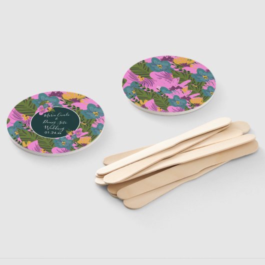 Handgezeichnete Florals Wedding Bold Pink Greeneri Fächer (Non-assembled)