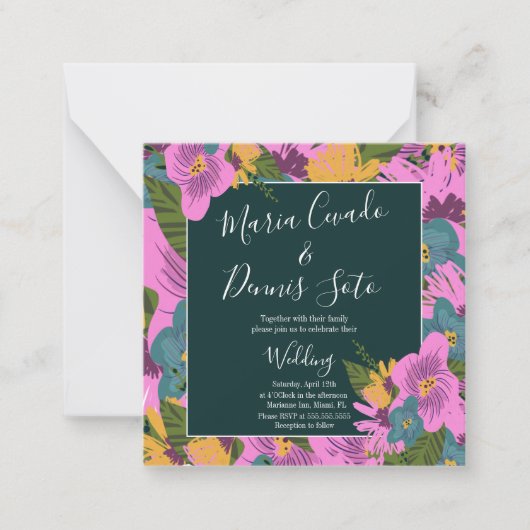 Handgezeichnete Florals Wedding Bold Pink Greeneri Mitteilungskarte (Vorderseite)