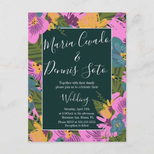 Handgezeichnete Florals Wedding Bold Pink Greeneri Postkarte (Vorderseite)