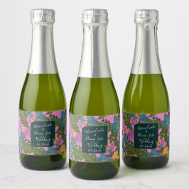 Handgezeichnete Florals Wedding Bold Pink Greeneri Schaumweinetikett
