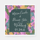 Handgezeichnete Florals Wedding Bold Pink Greeneri Serviette (Vorderseite)