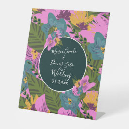 Handgezeichnete Florals Wedding Bold Pink Greeneri Sockelschild