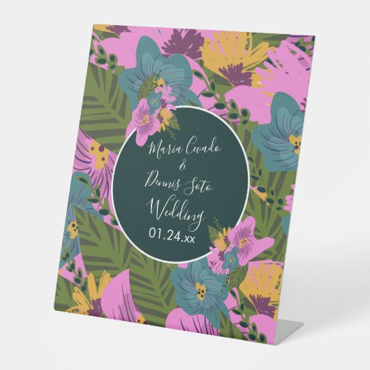 Handgezeichnete Florals Wedding Bold Pink Greeneri Sockelschild (Vorderseite)